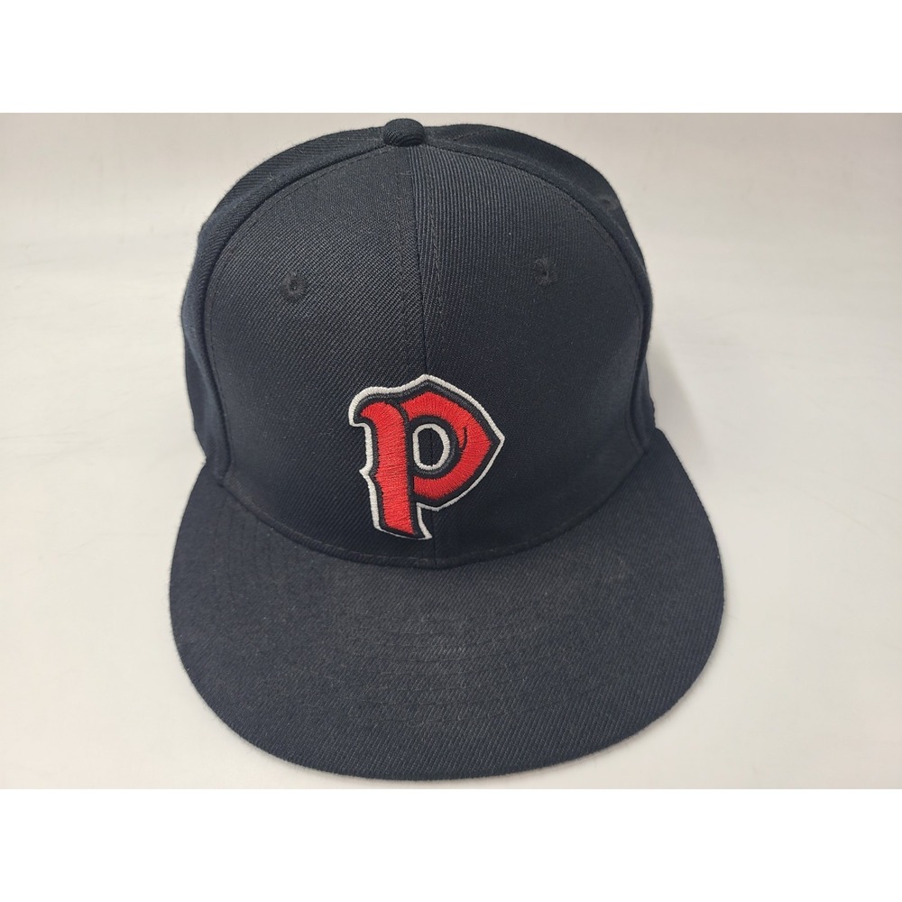 Baseballism P Logo Fitted (Seems 7 3/8) Hat Cap Baseball Black‎ Red Green Brim